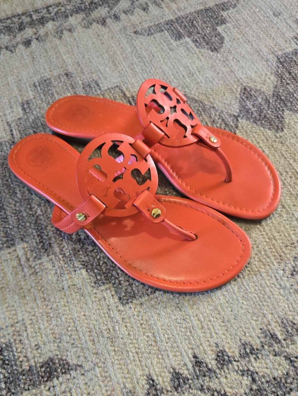 Tory Burch Miller Coral Leather Logo Sandals